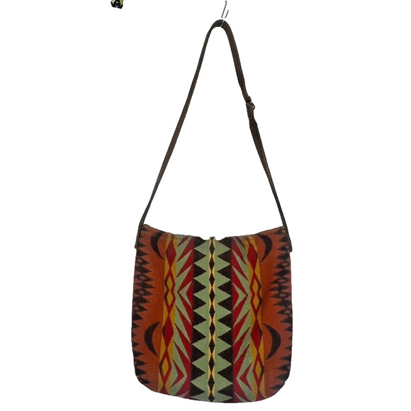 Vintage Handmade 12"X 12" Red Orange Southwestern Wool Boho Hippie Tote Bag - Picture 10 of 16